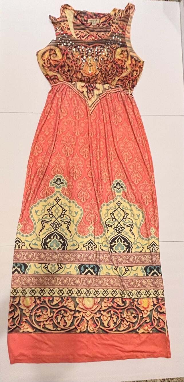 Forever 21 Boho Sleeveless Embellished Maxi Dress with Paisley Print